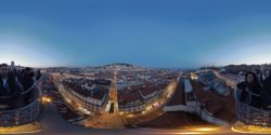 Fotografía: Anochecer desde el elevador de Santa Justa en 360 grados, Lisboa cayendo la noche